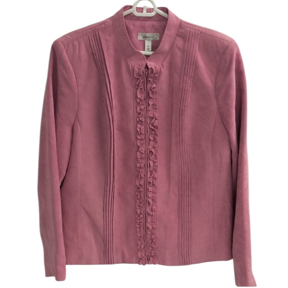 Dressbarn Faux Suede Ruffle Zip Jacket Dusty Rose Pink Size XL